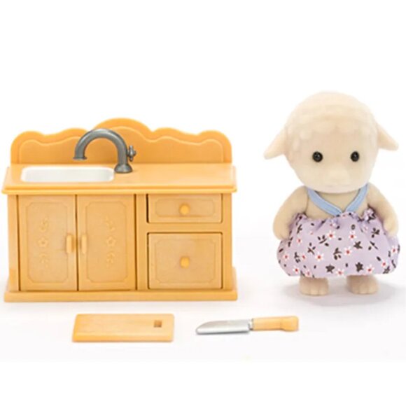 Calico Critters (Sylvanian Families) Sheep Sister With Kitchen Set New in Box - Picture 5 of 14